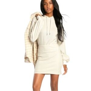 Lulus Upbeat Energy Cream Hooded Waffle Knit Dress. NWT.